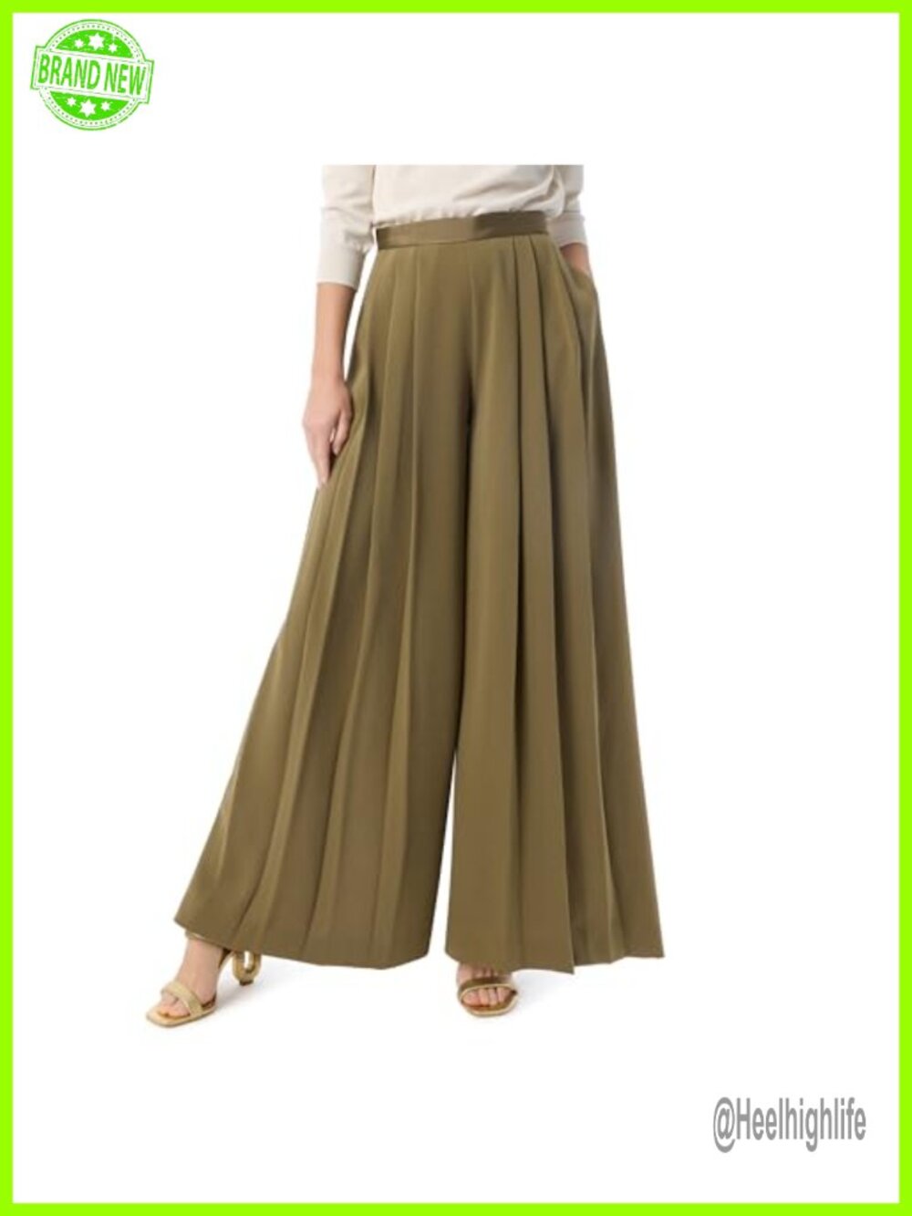 Pleated Wide Leg High Rise Side Zip Pants Trousers Office Casual